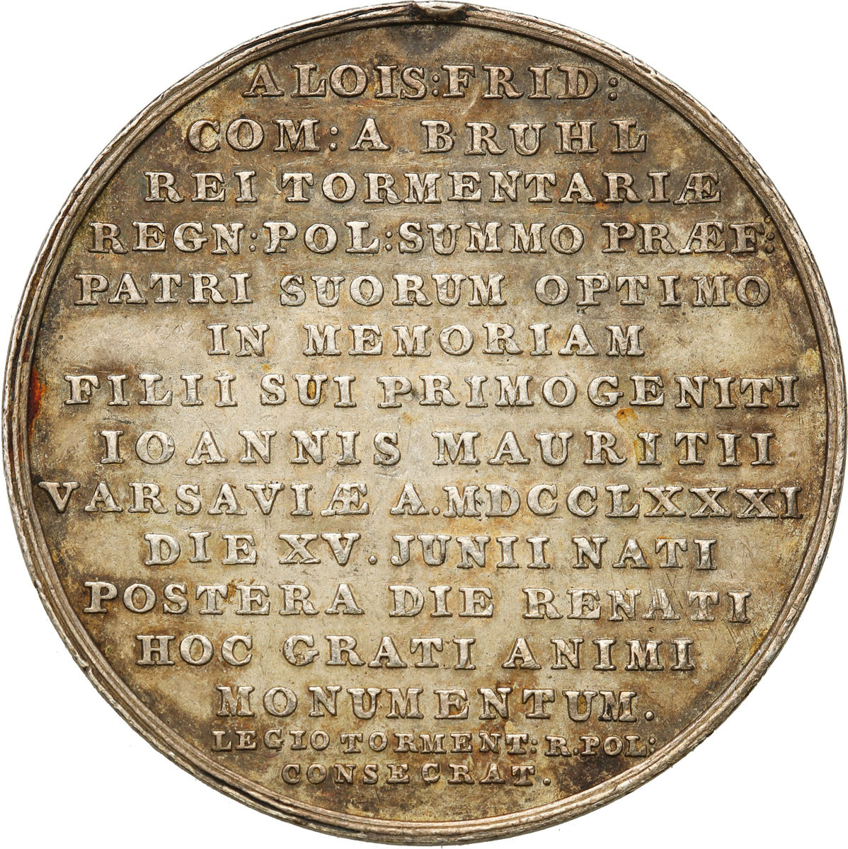 Stanisław August Poniatowski. Medal na pamiątkę narodzin Jana Maurycego Brühla 1781, J. P. Holzhaeusser, srebro